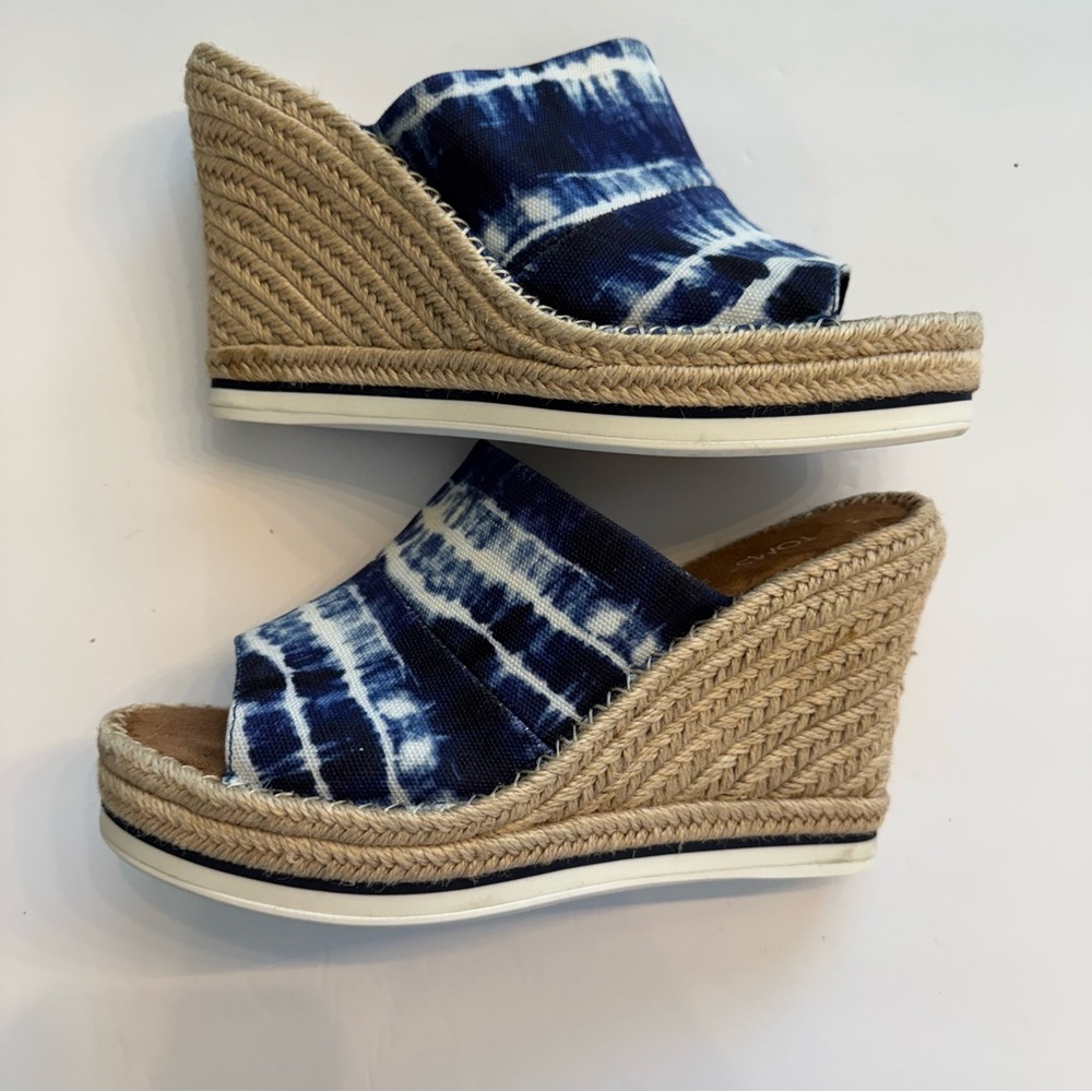 Toms Blue Tie-Dye Espadrille Wedge Slides